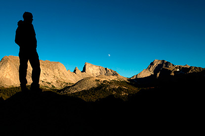 Moon Rising Over EastTemple. Wesley Gooch Taking in the Wind River views.