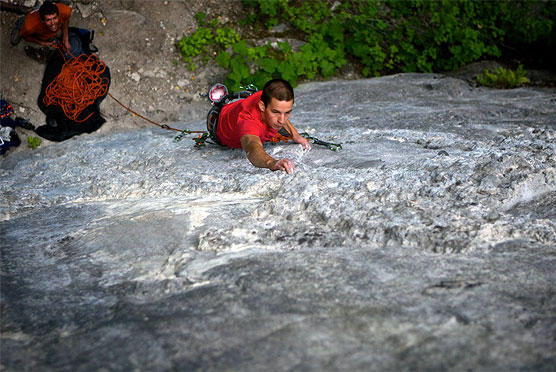 Jakub Galczynski climbing at the Shady Wall near Driggs, ID