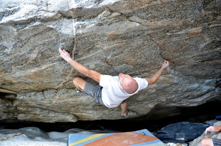 Brian Capps making the first ascent of Wind in the Willows - V8.